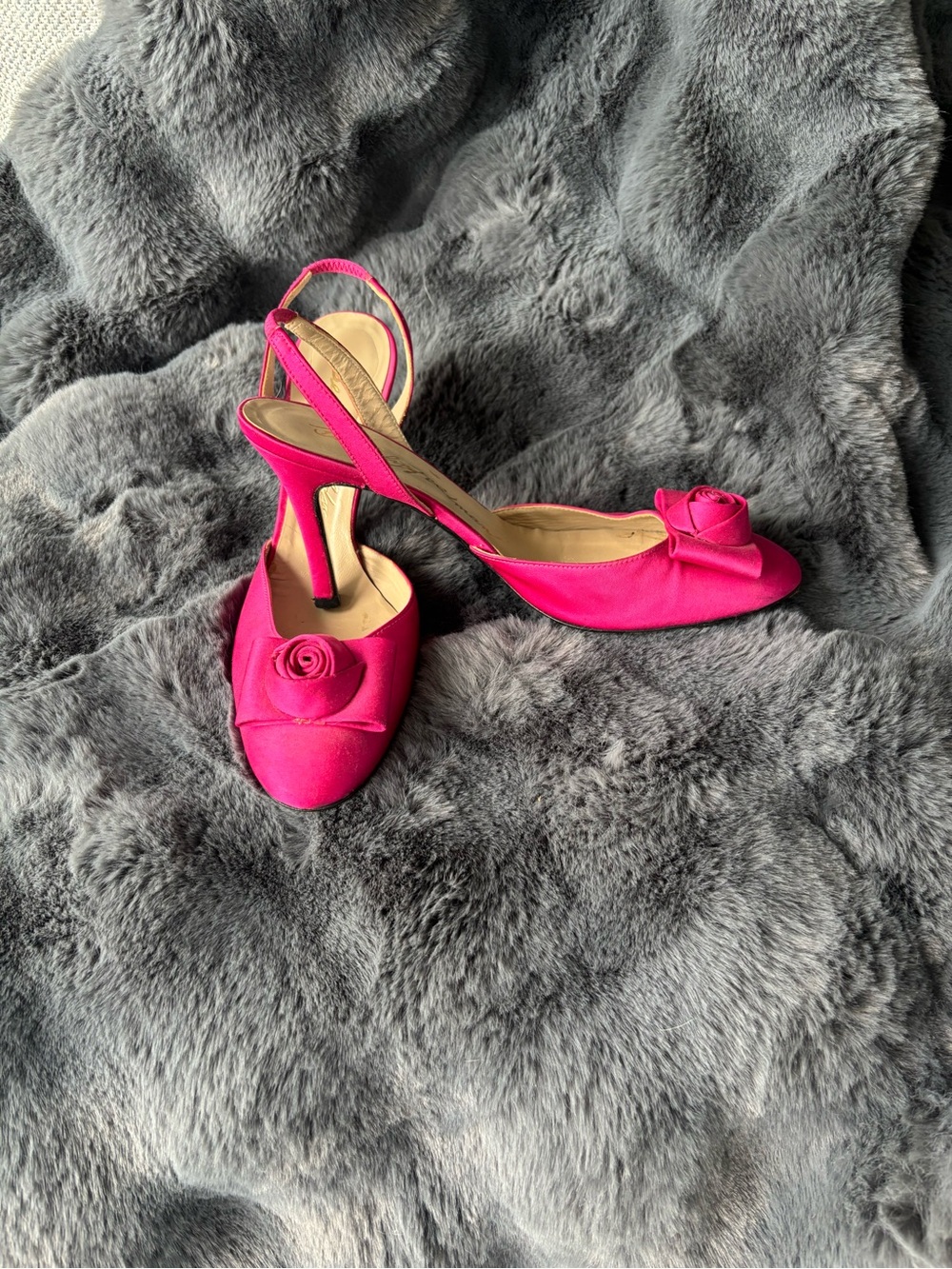 Beverly Feldman Hot Pink Slingback Heels with Rosette